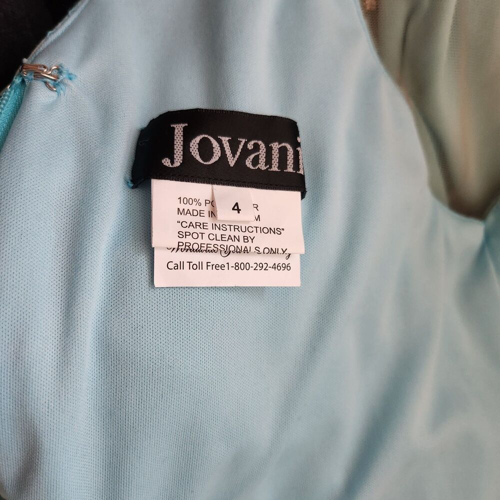 NWT-Jovani Couture Beaded Plunge Gown Tiffany Blue Slit Dress-Size 4 - Picture 11 of 16